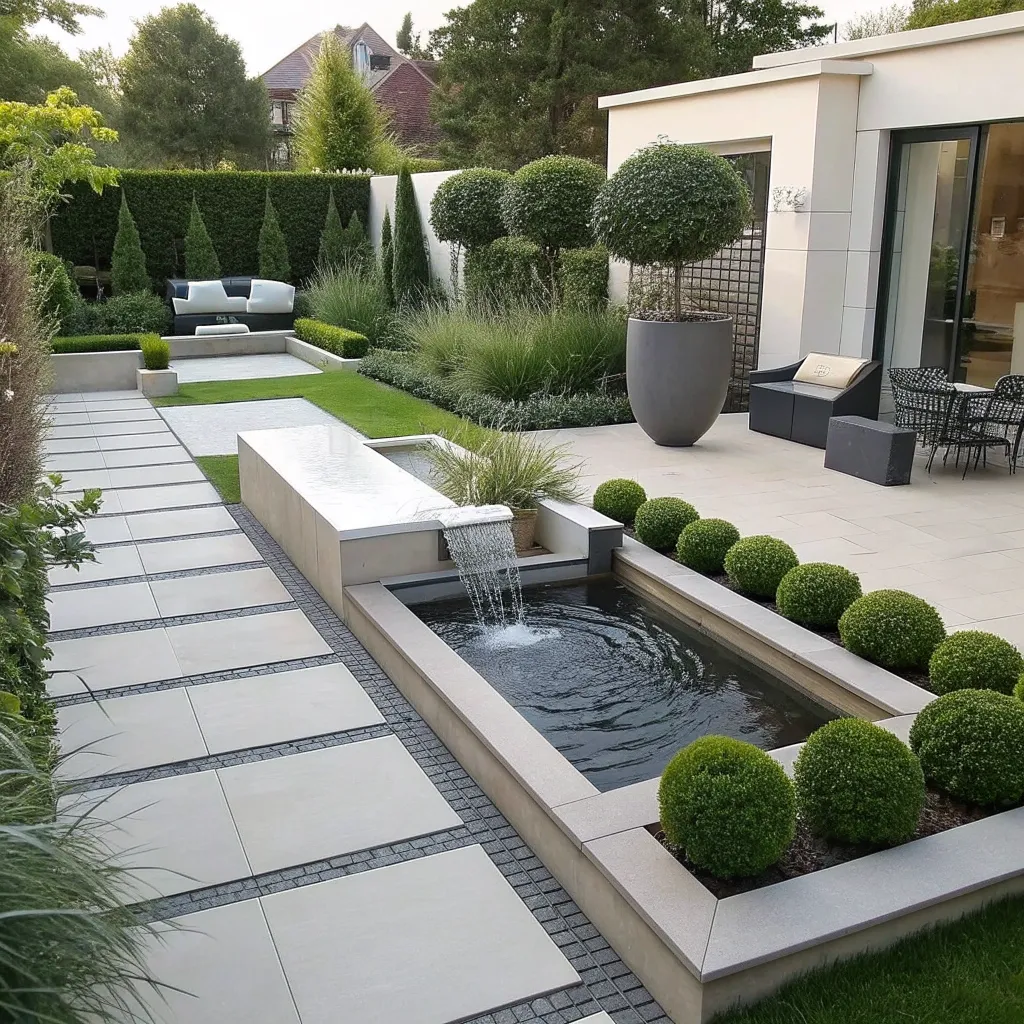 Modern garden design with a water feature